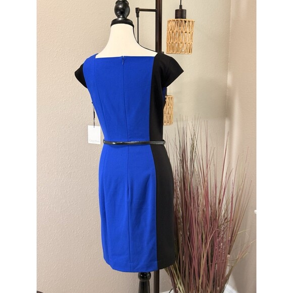 Calvin Klein Dress Blue & Black Lined Cap Sleeve Sheath Size 8 NWT - Picture 5 of 7
